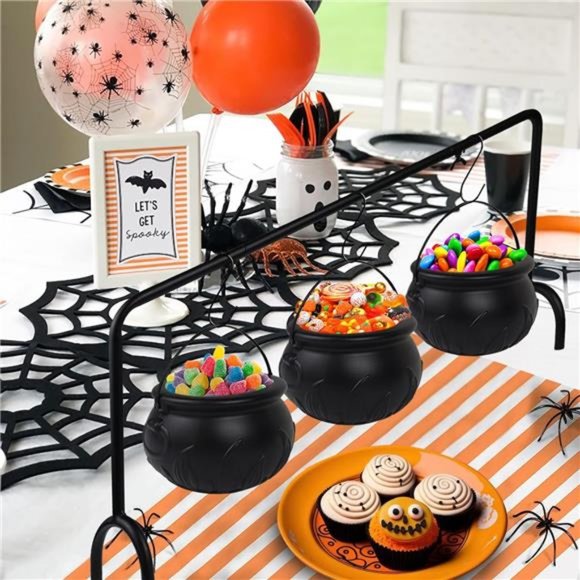 Halloween Witch Cauldron Candy Serving Bowl Hocus Pocus Decor, Set of 3 Black - Picture 2 of 7